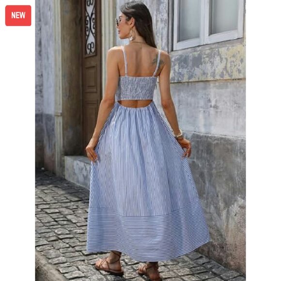 Maxi Dress Rayon Spaghetti Strap Smocked Back Flowy Summer Beach - Picture 4 of 8